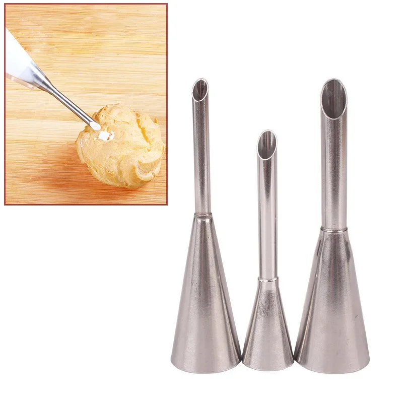 Stainless Steel Long Cream Puff Icing Piping Nozzle Tips for Baking Cream Icing Piping Nozzle Tip Decorating Tool