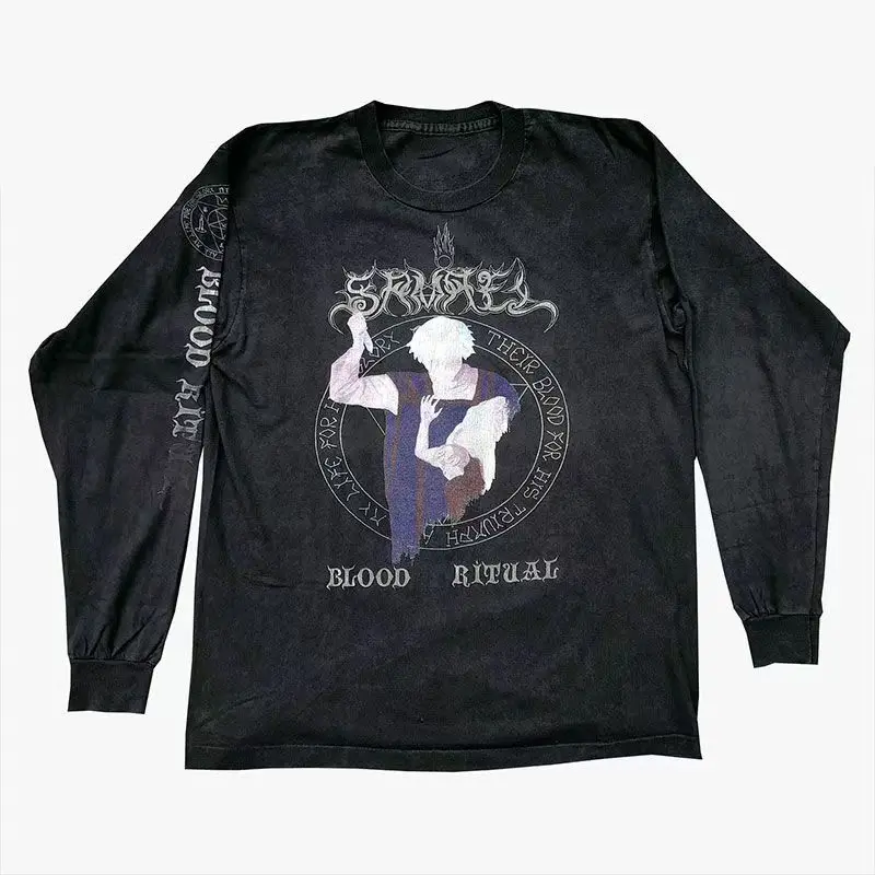 

2000s Vintage Letter Graphic Print Cotton T-Shirt Men Y2K Winter Long Sleeves Vintage Oversize Tshirt Streetwear Women Tops