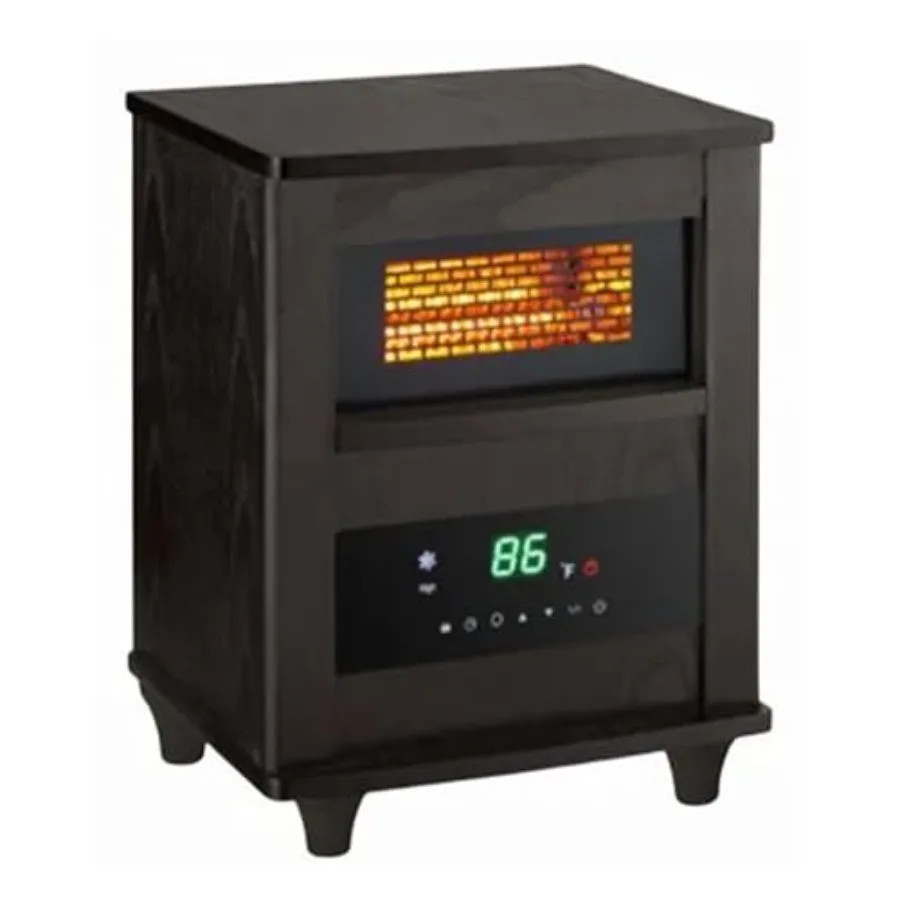 

Espresso Wood Cabinet Infrared High Power Quartz Heater with 2 Heat Settings Energy Saving Mode Digital Thermostat and Remote