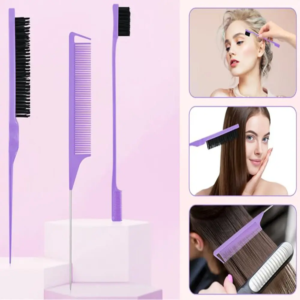 6 Piece Women Hair Braiding Tool Set with Continuous Spray Bottle Rat Tail Comb Edge Brush for Detangling Smoothing Pink view 4