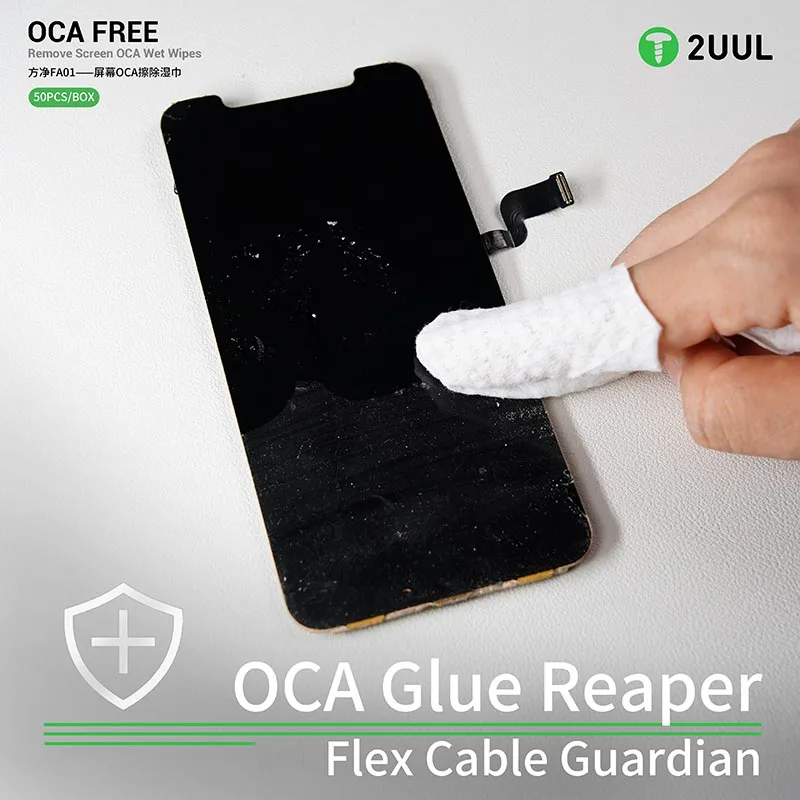 2UUL 50Pcs/Box OCA Free FA01 Remove Screen OCA Wet Wipes Cleaning Wiper Cloth for Mobile Phone Dust Removal OCA Glue Reaper