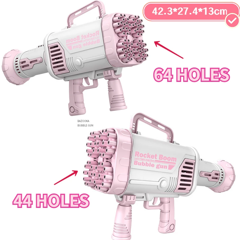 Outdoor Gatling Bubble Gun Toy para crianças, máquina de bolhas automática elétrica, água com sabão, brinquedos de banho para crianças, 44 buracos, 64 buracos, 69 buracos