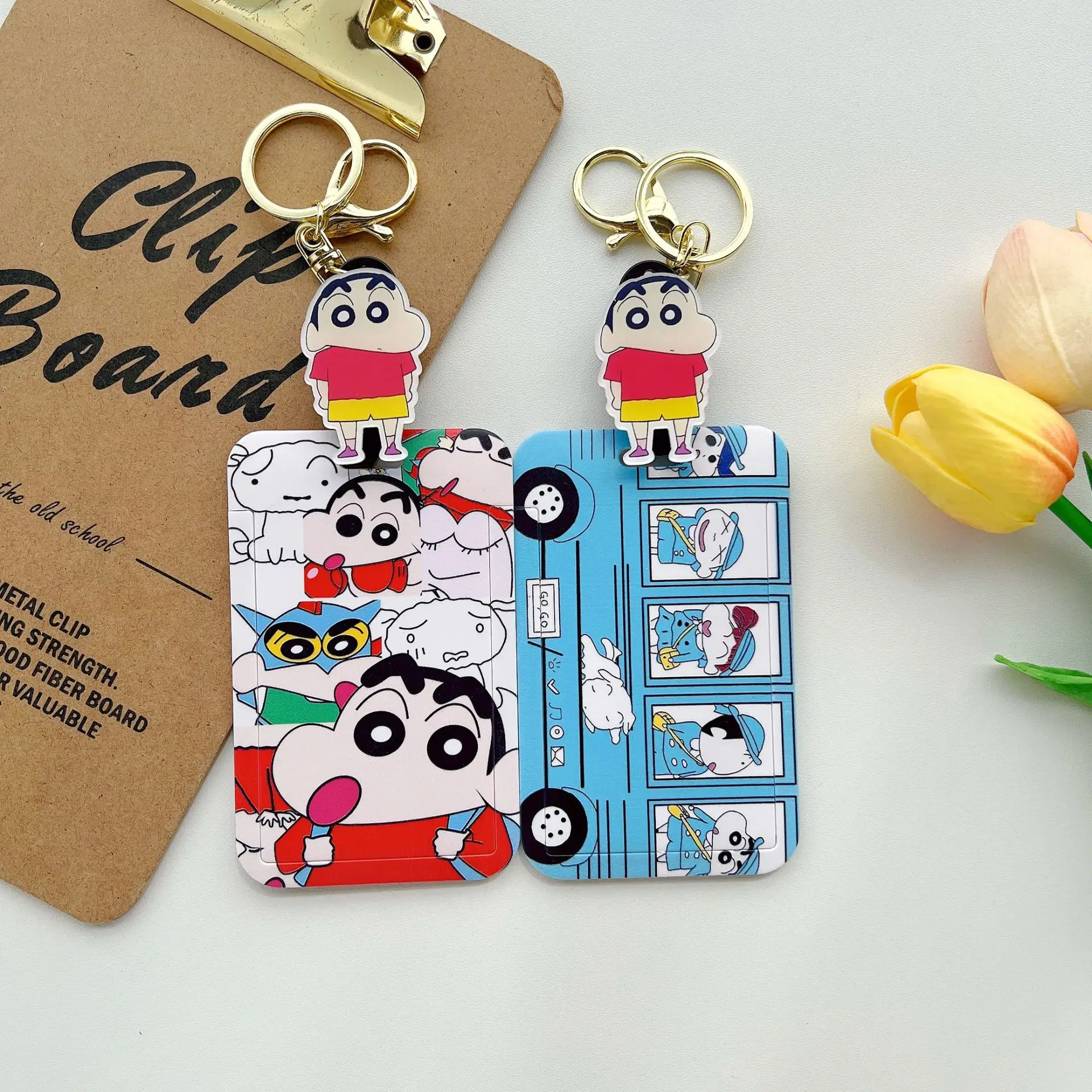 New Kawaii Crayon Shin-Chan Card Holder with Lanyard Nohara Shiro Action Kamen Student ID Cards Anti-Lost Slide Meal Card Cover