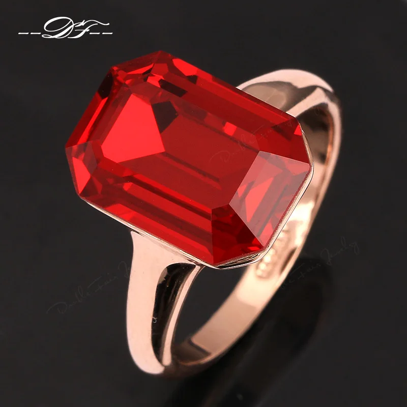 Green Big Crystal Elegant Finger Ring HotSale Rose Gold Color Fashion Brand Red Crystal Jewelry For Women anel DFR276