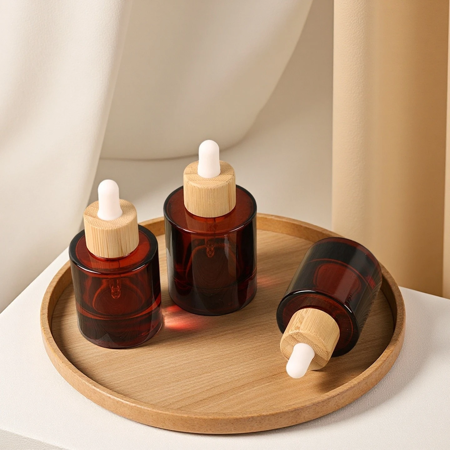 Red Brown Clear Mini Glass Dropper Bottle Perfume Dropping Bottle Cosmetic Sample Vials Portable Essential Oil Bottle Bamboo Cap
