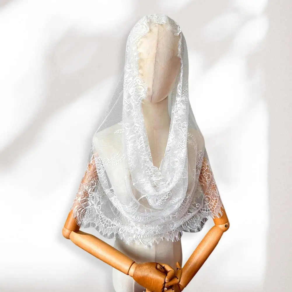 Single Layer Bridal Veil Bridal Lace Shawl Veil Bride Lace Veil Mantilla Floral Embroidery Wedding Head See-through for Vintage