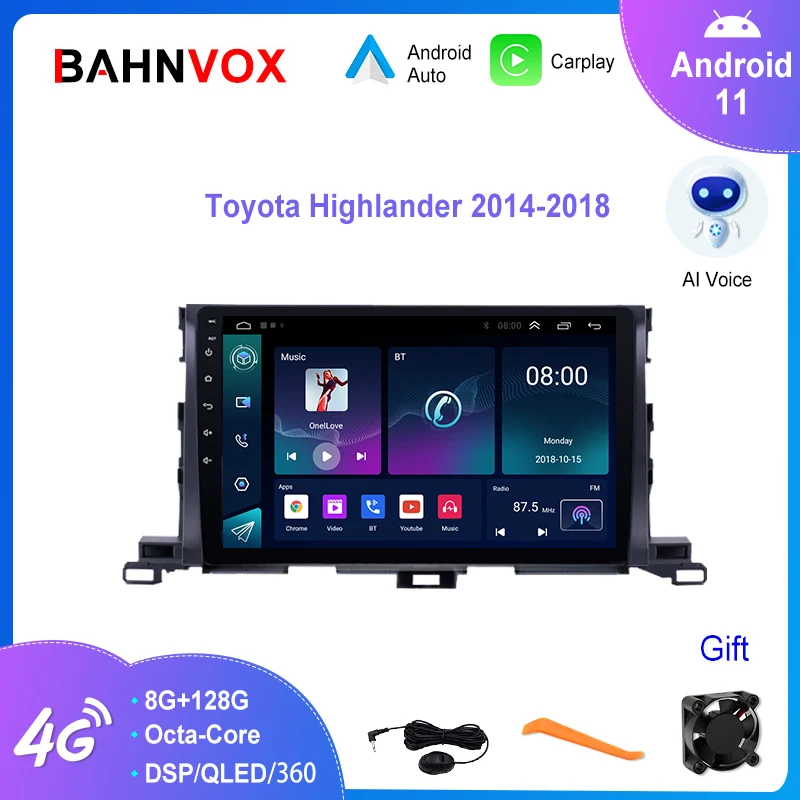 

10.1" Android 11.0 Car Radio for Toyota Highlander 2014-2018 Multimedia Player Carplay GPS Navigation Stereo Head Unit WiFi+4G