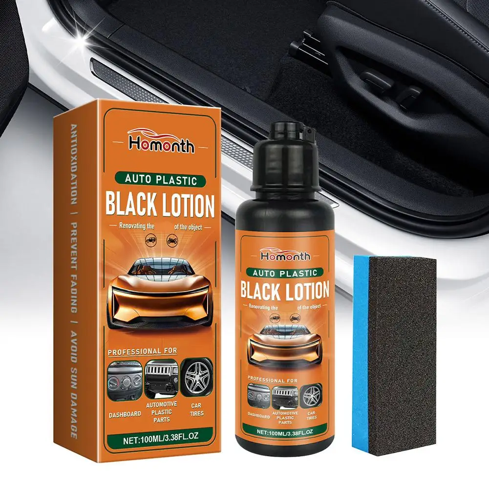 

Car Plastic Restorer Black Lotion, Auto Interior Exterior Trim Renovator Agent with Sponge for Dashboard Tire Refurbishment
