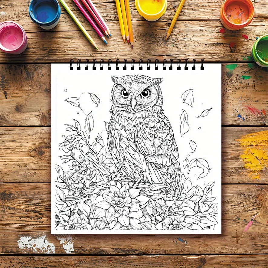 Owl Themed Coloring Book - 8.27 X 8.27 Inches with 22 Pages Stress Relief And Positive Thinking Art Therapy for All Ages
