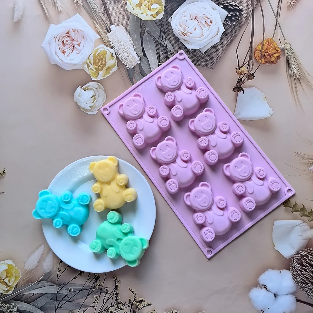 6-cavity bear shaped silicone cake baking tray, suitable for bread, brownie pancakescake molds,, DIY non stick baking molds