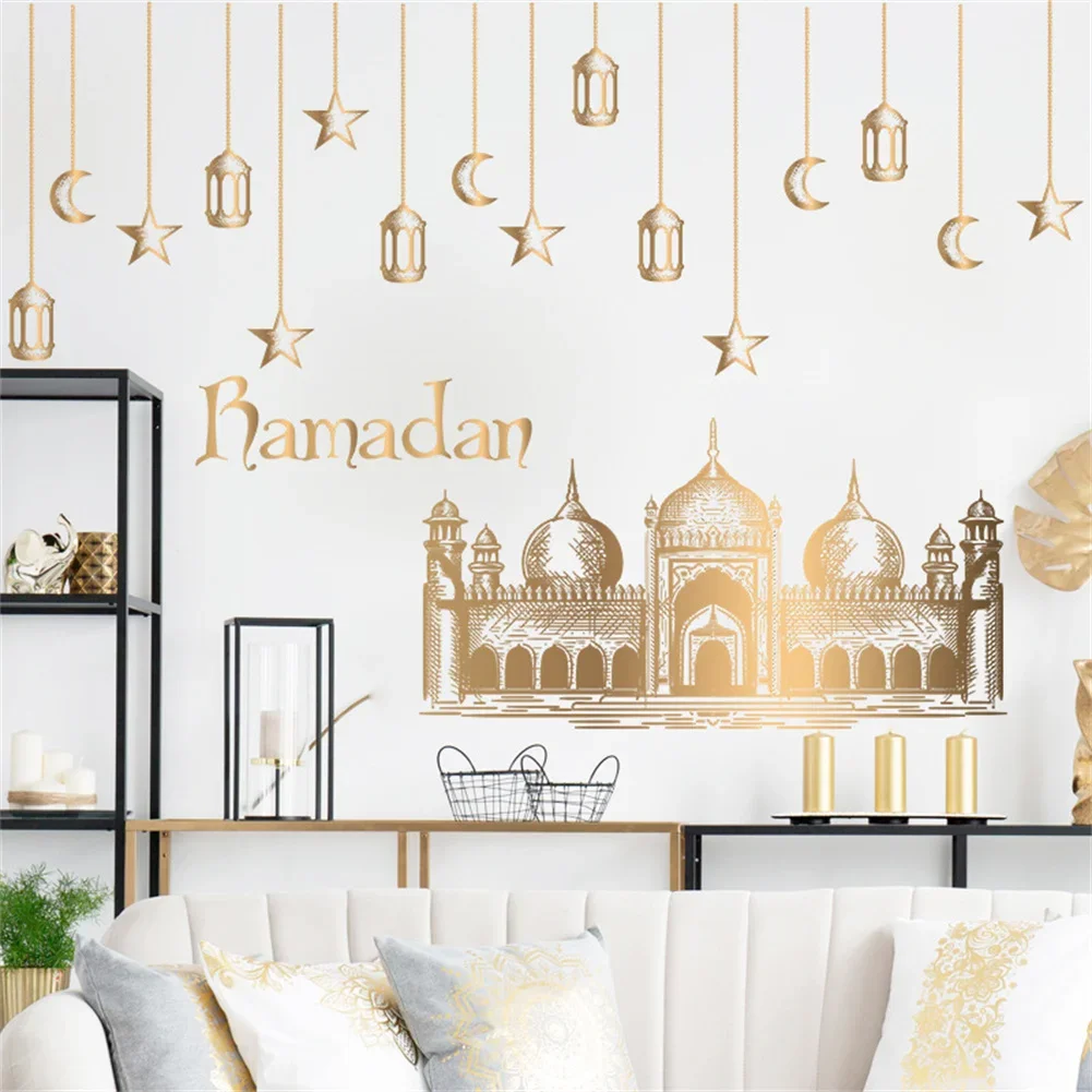 Mubarak Ramadan Wall Sticker Home Decoration PVC Party Removable Star Moon Murals DIY Decal Hanging Decor Lantern