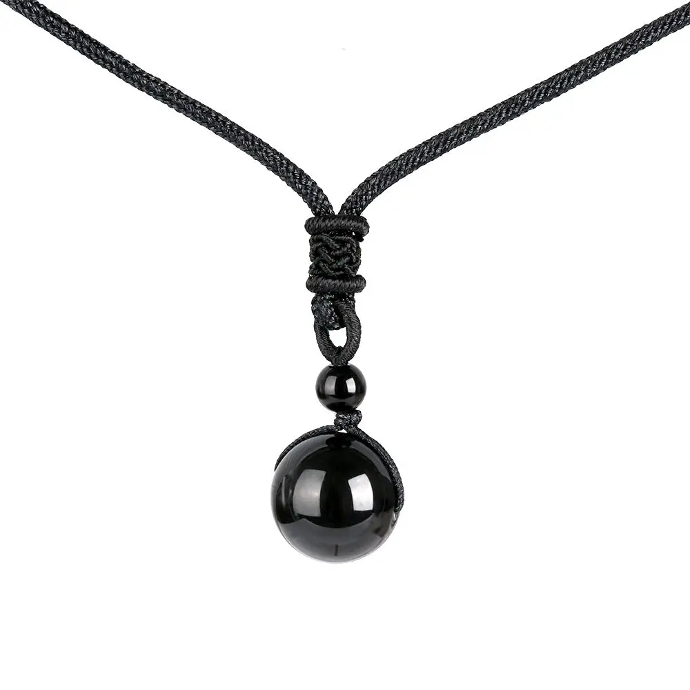 Men Blessing Lucky Necklace Obsidian Pendant Round Ball Amulet