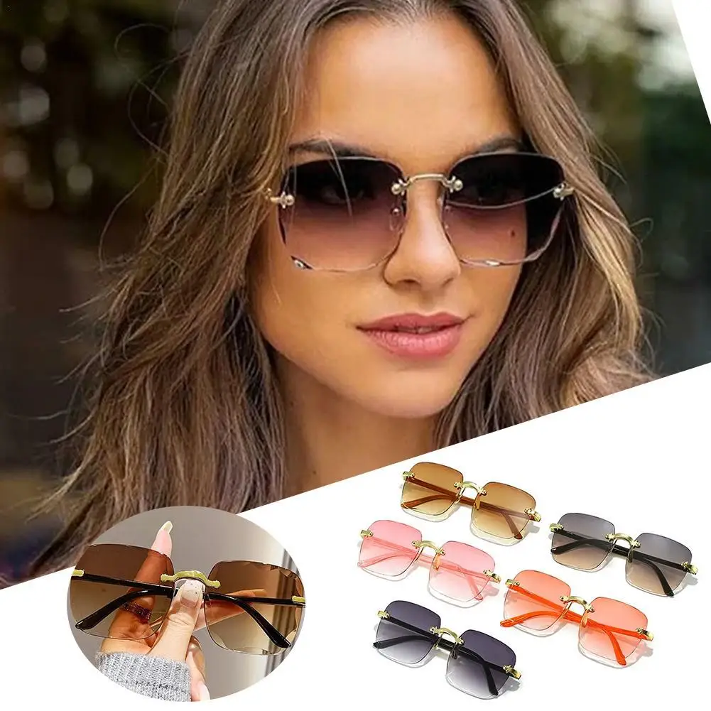 

Rimless Women Sunglasses Fashion Gradient Lenses Sun Glasses Lady Vintage Alloy Legs Classic Designer Shades UV400