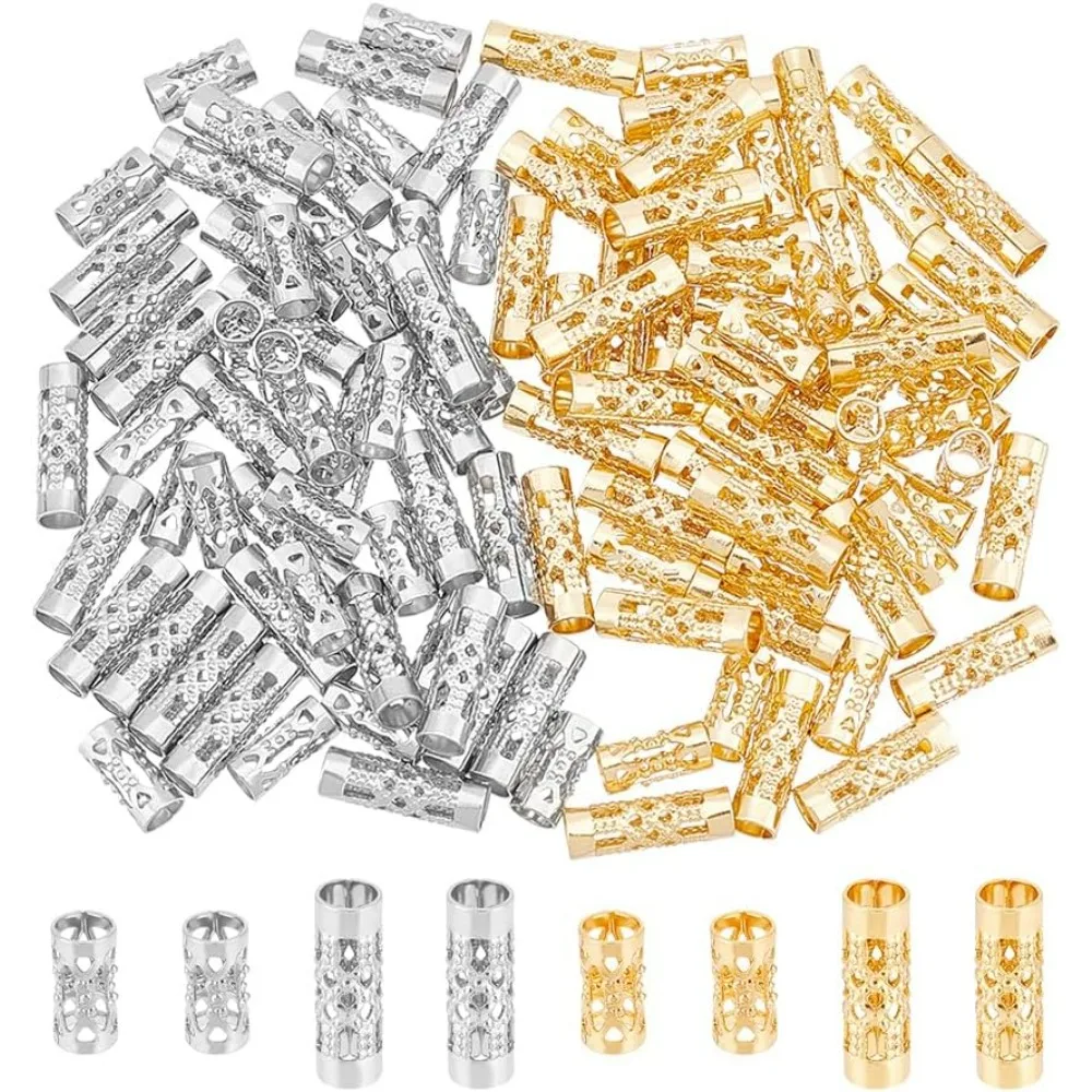 

120 шт., 2 цвета, 2 размера, трубчатые бусины, бусины из нержавеющей стали, разделительные бусины, 8/12 мм, бусины-колонны, полые трубчатые бусины, комплект для изготовления свободных бусин