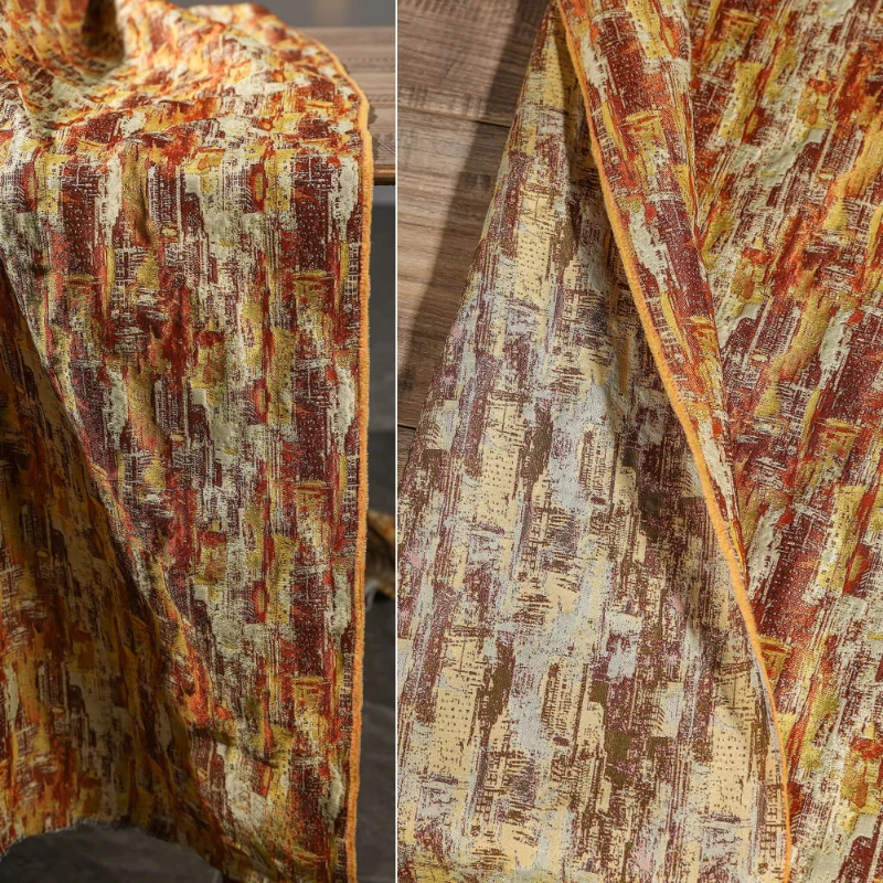 خمر البرتقالي الأصفر النفط اللوحة الجاكار النسيج للإبداعية DIY بها بنفسك الخياطة حقيبة الديكور الملابس تنورة تصميم القماش المواد #3