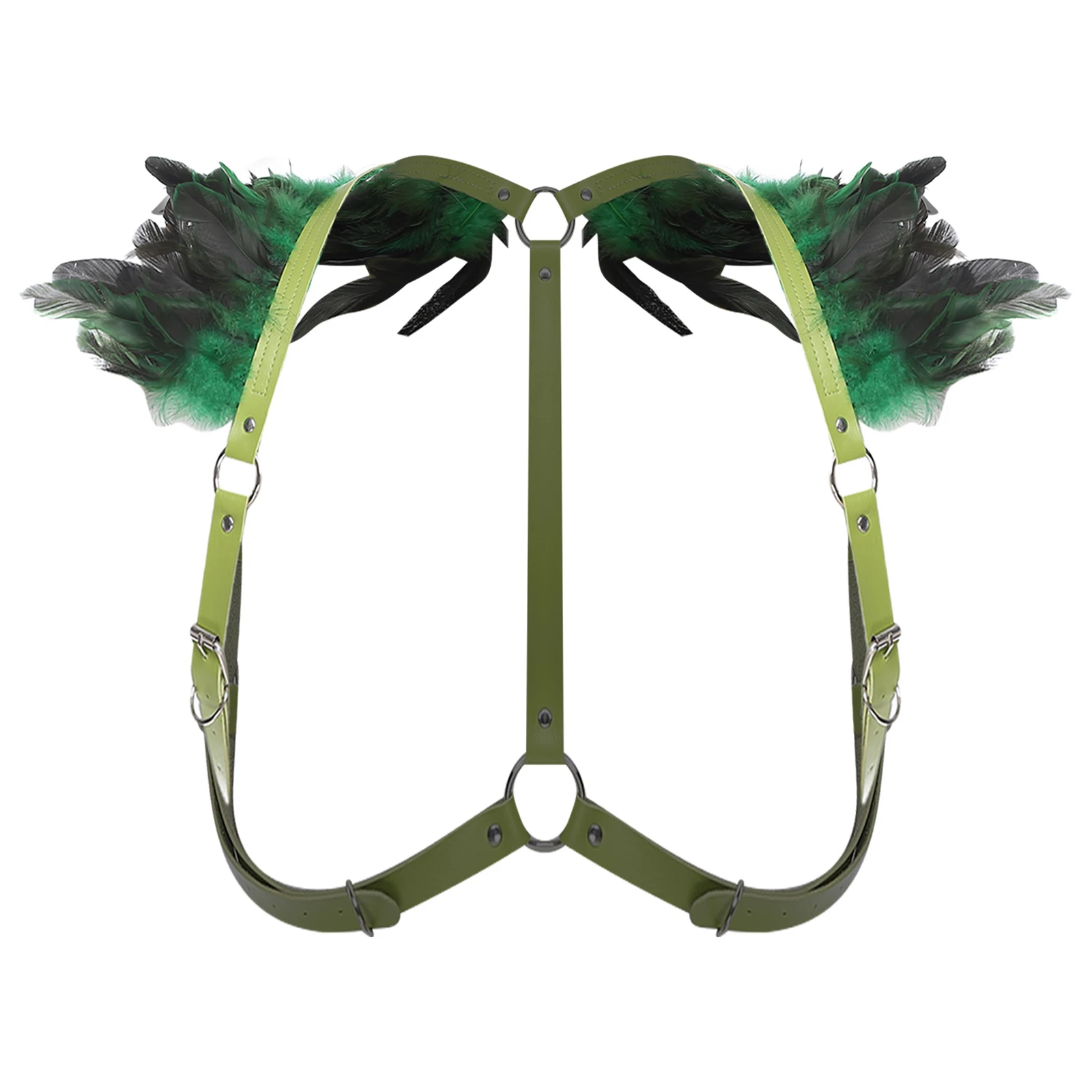Charreteras de plumas góticas Punk para hombre y mujer, arnés de pecho ajustable, cinturón corporal de una pieza, accesorio de disfraz para fiesta y Club, Unisex
