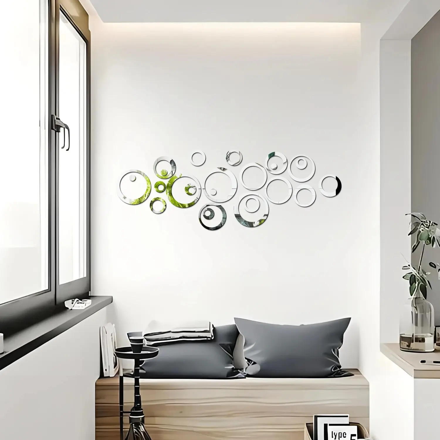 24 sztuk/partia geometryczne puste koło DIY naklejka ścienna z lustrem 3D salon, sypialnia, dekoracja wnętrz