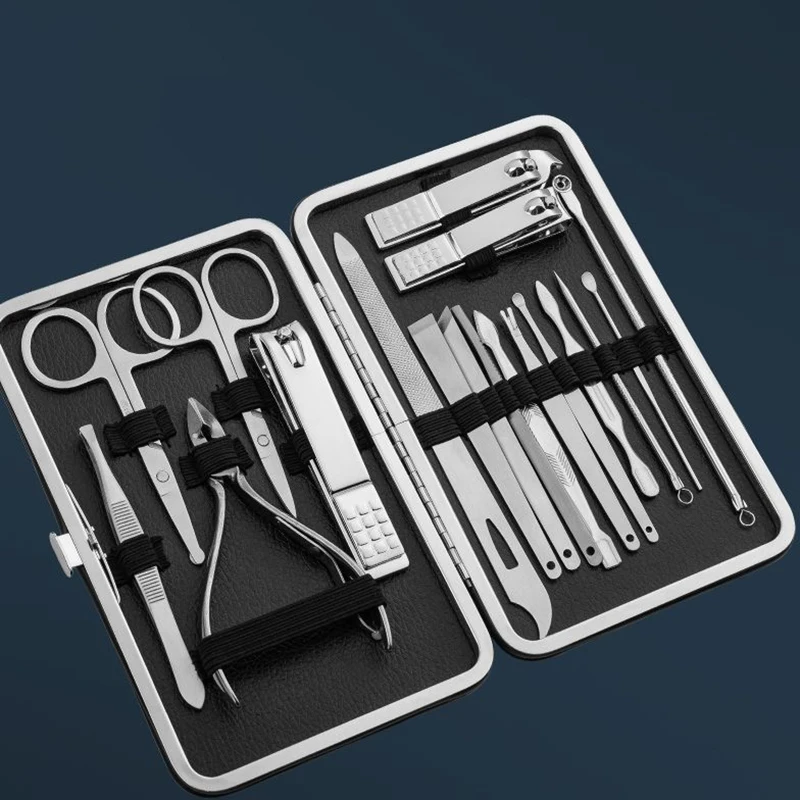 ชุดกรรไกรตัดเล็บสแตนเลส7/10/12/16/18ชิ้นพร้อมเคสเดินทางกรรไกรตัดผิวหนังที่ตายแล้วชุดทำเล็บเครื่องมือดูแลผิวหน้าและเล็บเท้า