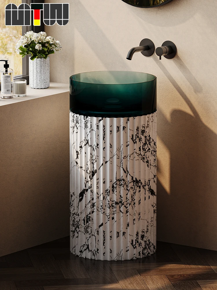 The designer of the high-end transparent column basin made of resin crystal in the middle ancient style has a cylindrical floor