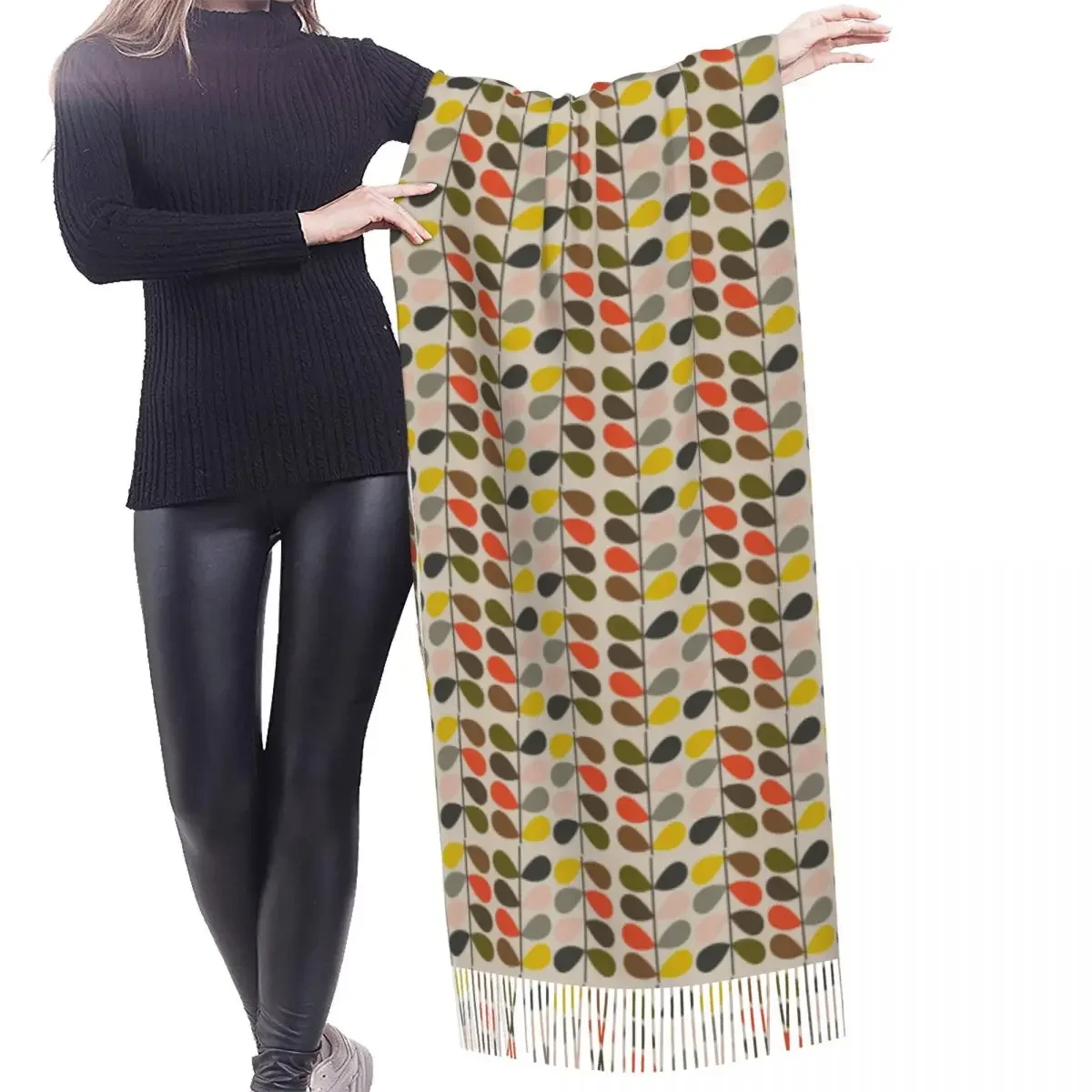 Custom Lady Long Orla Kiely Pattern Scarves Fashion Versatile Female Women Winter Soft Warm Tassel Shawl Wrap Scarf