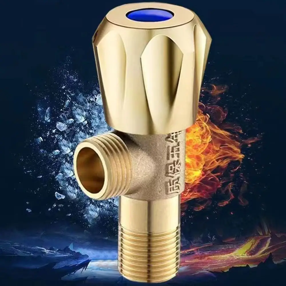 Brass Triangle Valve Color Coded Handle Tee Switch Water Supply Valve Quarter Turn 304 Stainless Steel Hot Water Heater Valve