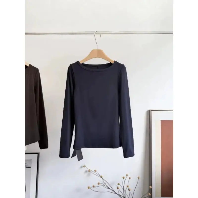 Maxdutti Southern France Minimalist Autumn New Product Women's Slim Fit T-shirt Round Neck Long Sleeve T-shirt Woman Clothes Top