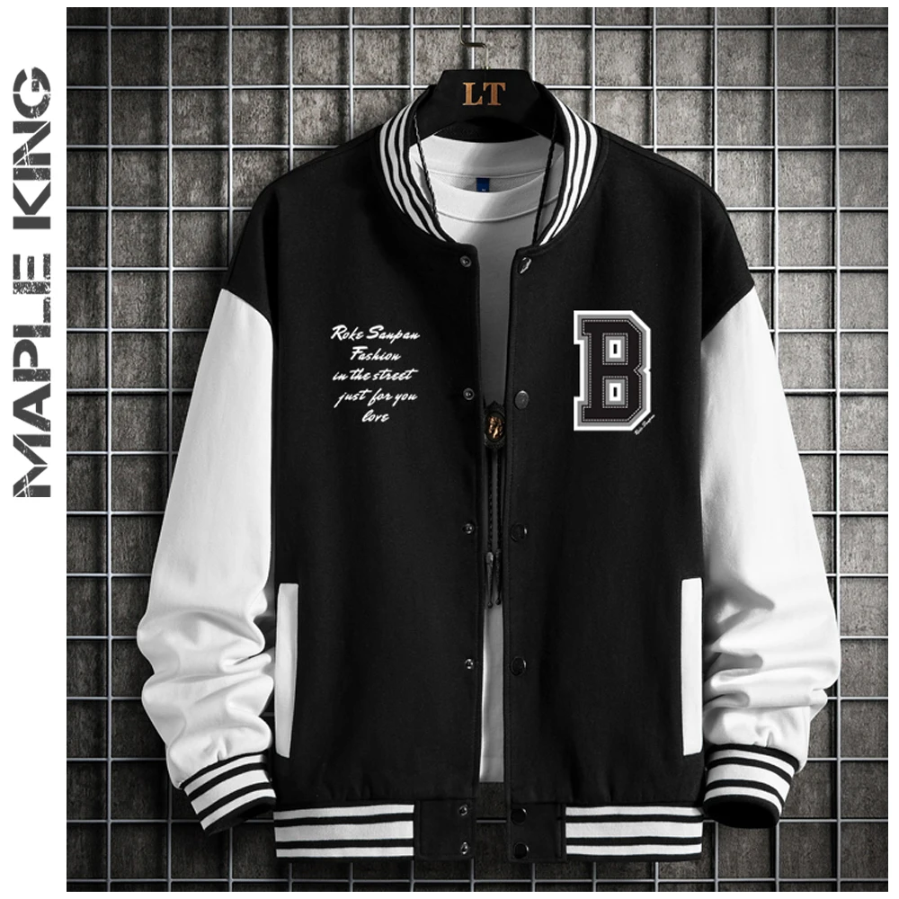 

Maple King Casual Varsity Jacket Men High-street Hip Hop Patchwork Male Loose Hoodie Coat Brand Letter Printed Baseball Jackets