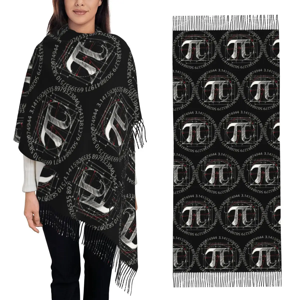 

Pi символ Pi Day Math Lover шарф с кисточками женские мягкие теплые шали и накидки большая осенне-зимняя шаль