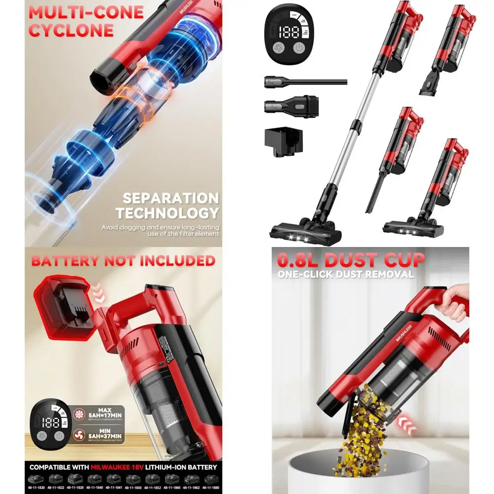 

35kPa Cordless Stick Vacuum Cleaner, 350W, 3 Modes, Lightweight, 6-in-1 for Floors, Carpets, Cars, No Battery