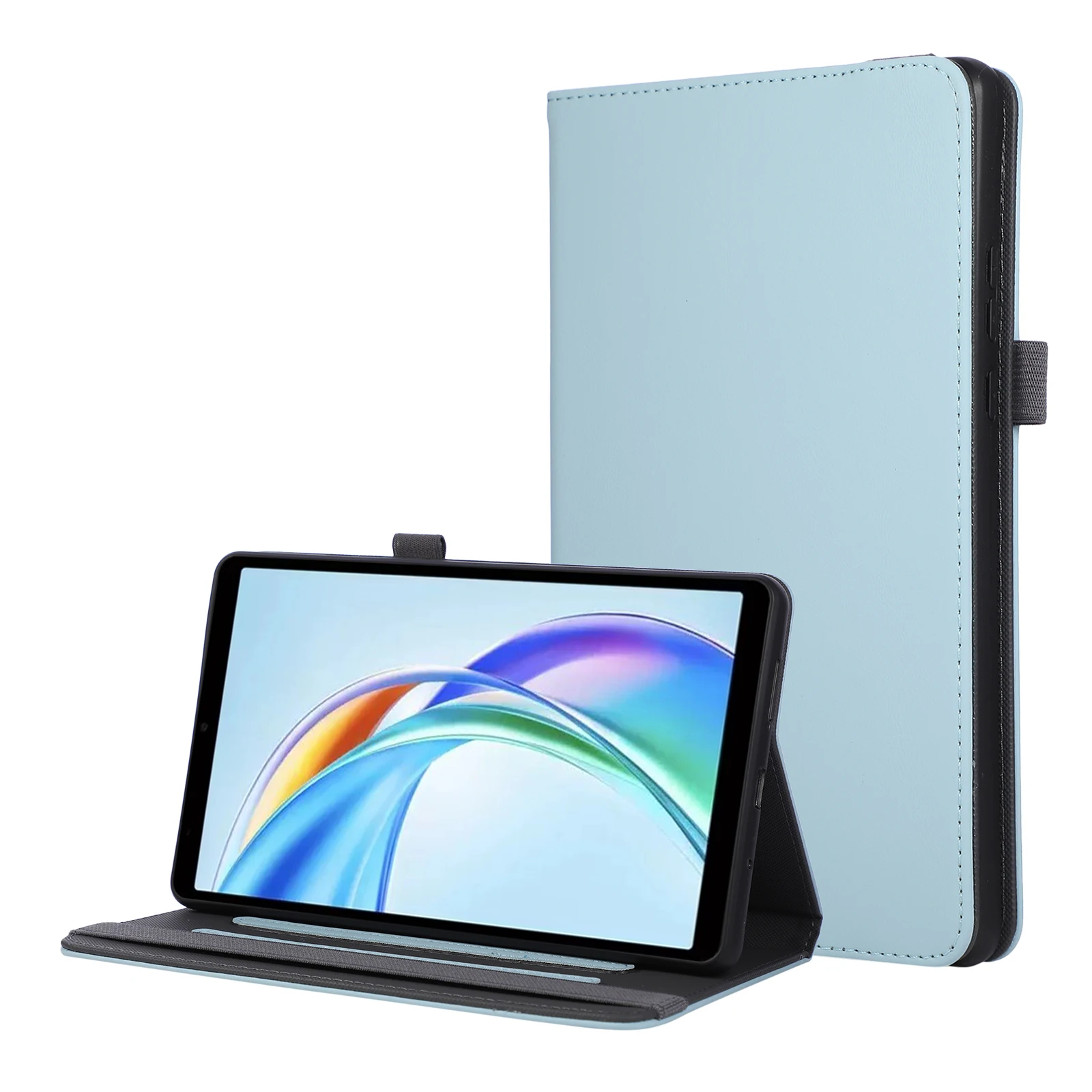 

For Honor Pad X7 Case Foldable Stand Leather Tablet Cover with Handheld Wristband - Blue