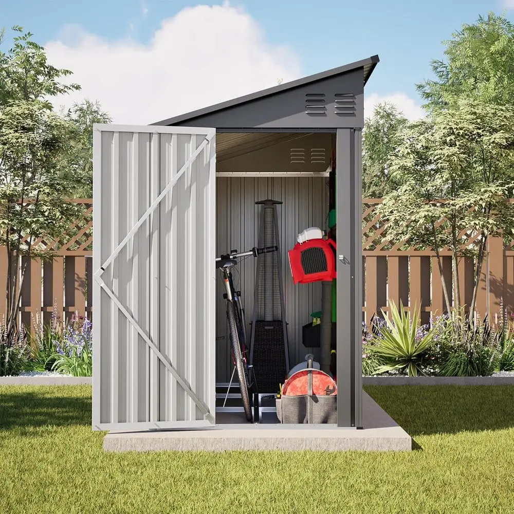 

Gray Heavy-Duty Outdoor Storage Shed with Floor Base, Weatherproof Garden Tool House featuring Lockable Door, 2 Air Vents, and R