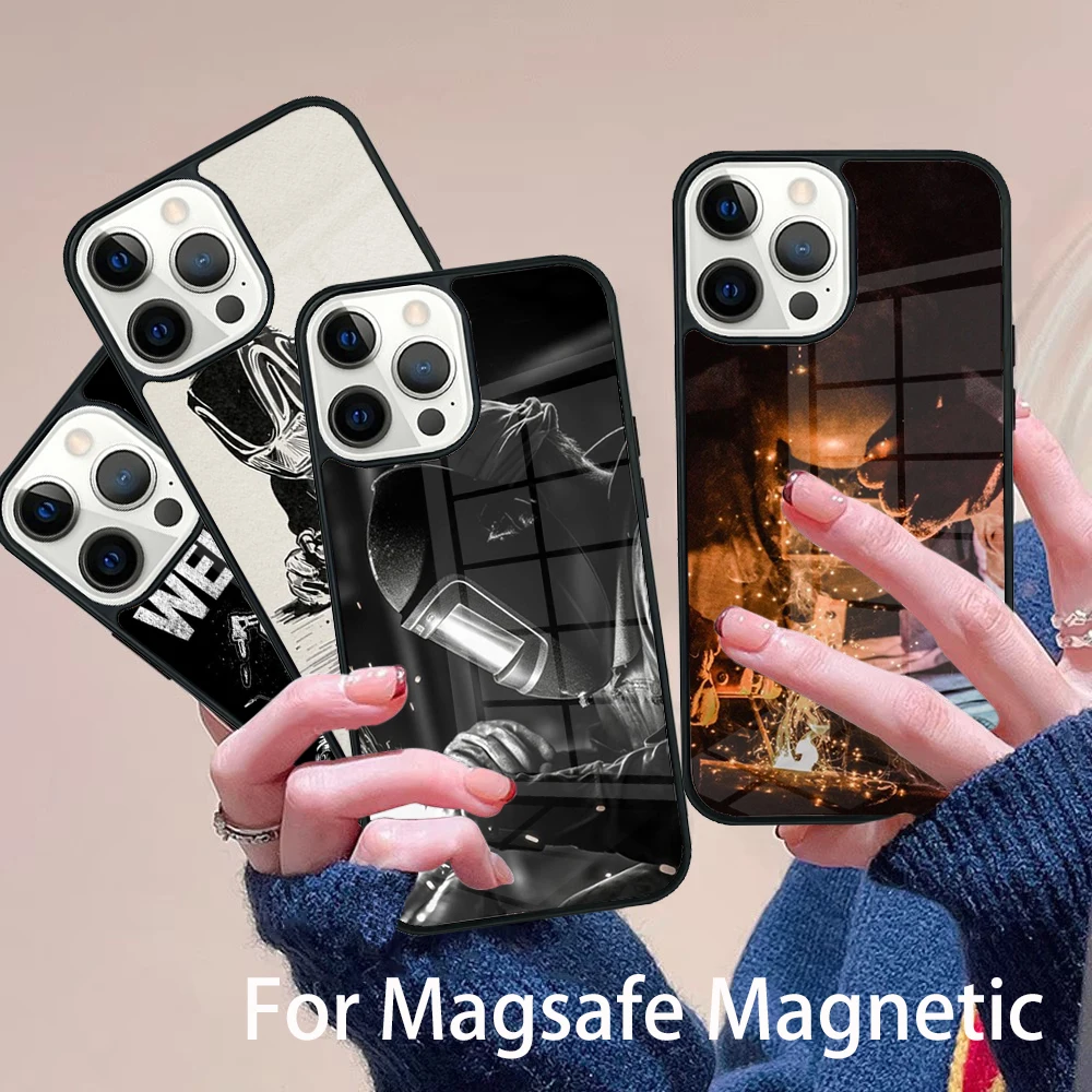 

Чехол для телефона сварщика сварщика Magesafe, магнитный чехол для беспроводной зарядки для IPhone 16, 11, 12, 13, 14, 15 Pro Max Plus Mini