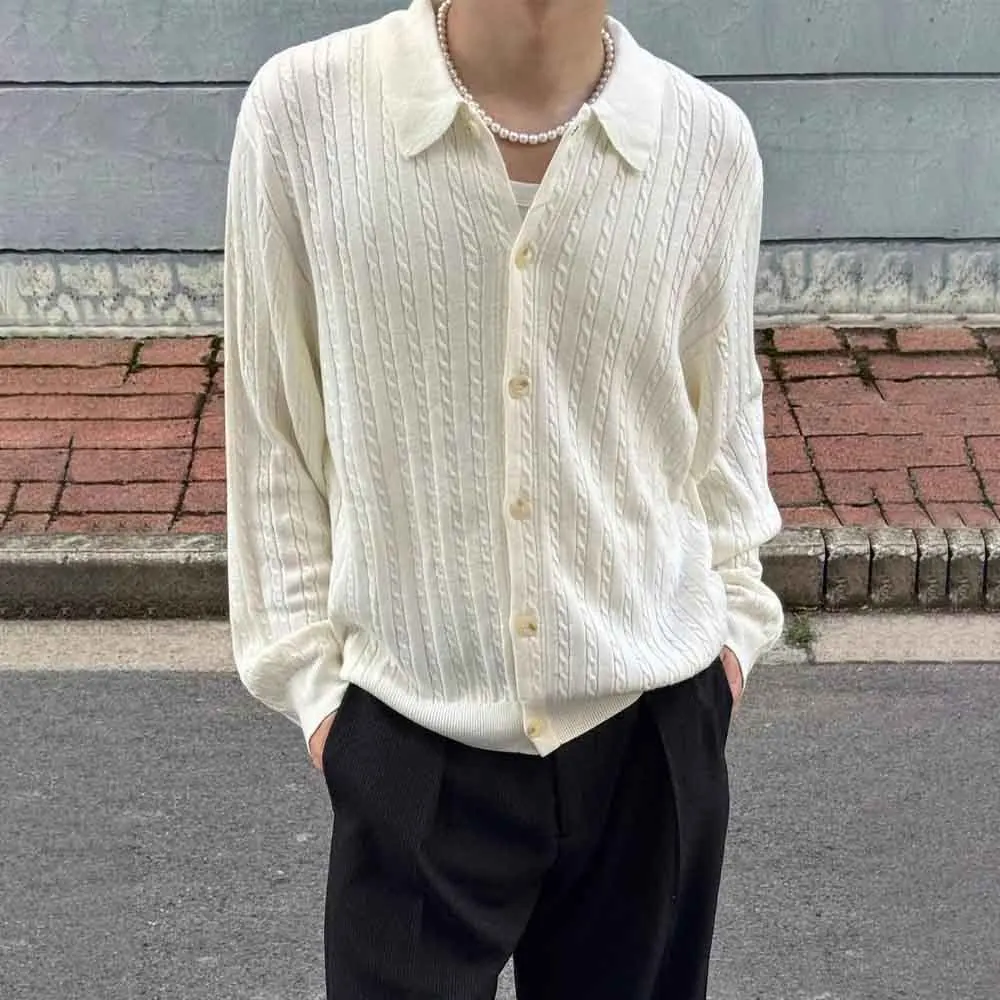 

Autumn Men's Solid Color Long-Sleeve Cardigan Sweater American Retro Fashion Trendy Casual High Street Loose Niche Men's Top