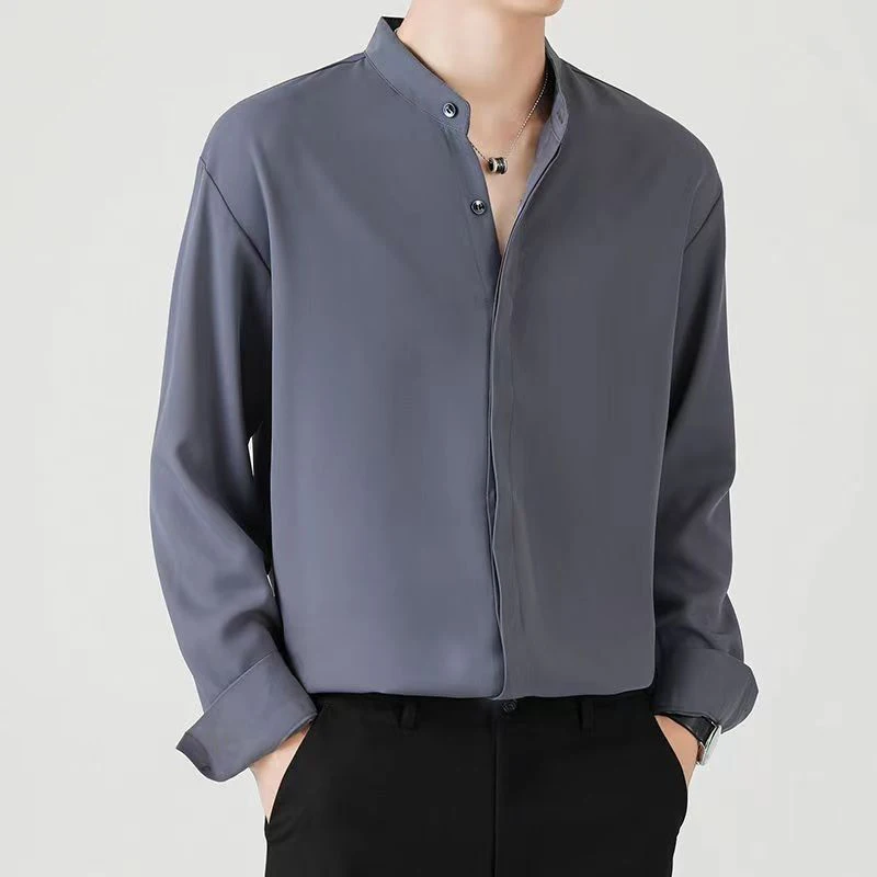 

Formal Classic Fashion Business Casual Office Lady Shirts Loose Stand Collar Solid Simplicity Men's Clothing 2023 Spring Summer