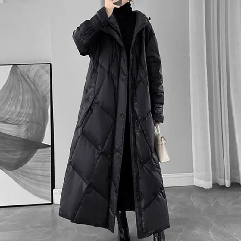 2025 New Down Cotton Jacket Large Size Women's Winter Long Loose Knee Over Thick Cotton Padded Coat Trendy Black Parka Snow Wear