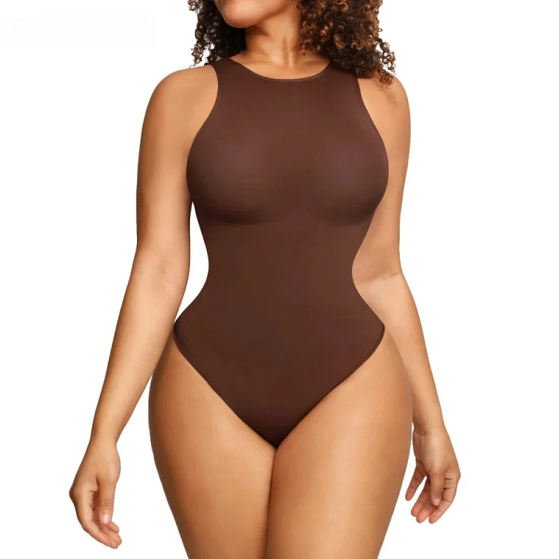 

Body-Hugging T-shirt Bodysuit Tops for Women Soft Crew Neck Body Shaper Thong Jumpsuit Flat Belly Corset Sexy Thong Shapewear