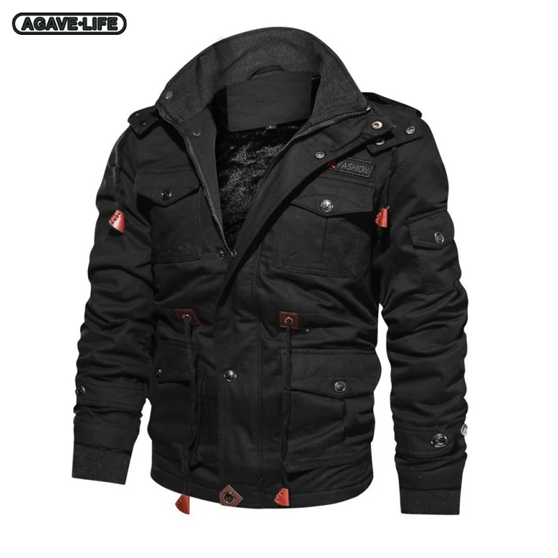 

Windproof Winter Hooded Coats Men's Plus Fleece Lining Thicken Jackets Outdoorwear Motorcycle Mid-length Washed Men Hiking Coats