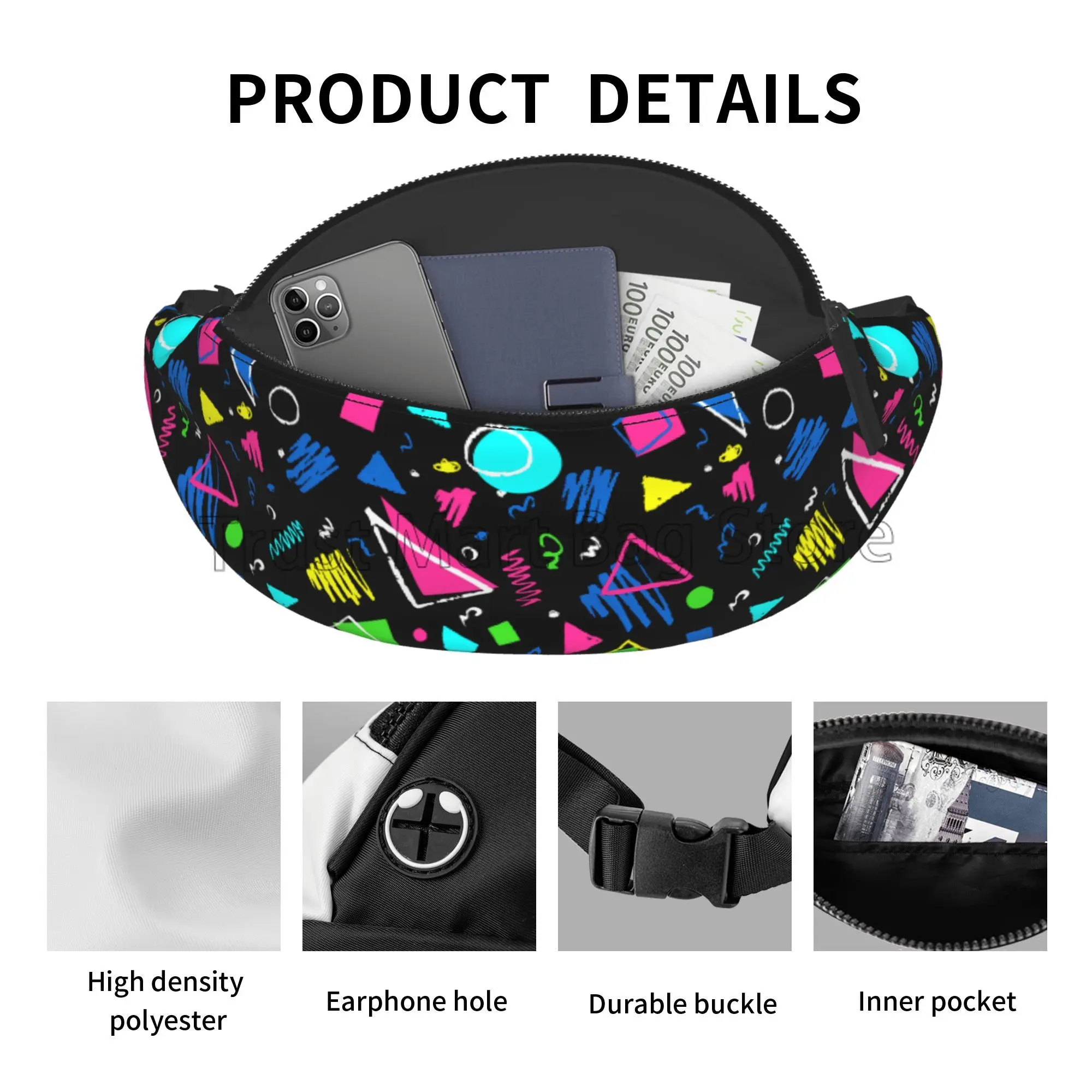 Retro 80s 90s Fanny Pack Waist Packs Unisex Adjustable Casual Waist Bag Vintage Hiking Belt Waist Packs for Travel Cycling