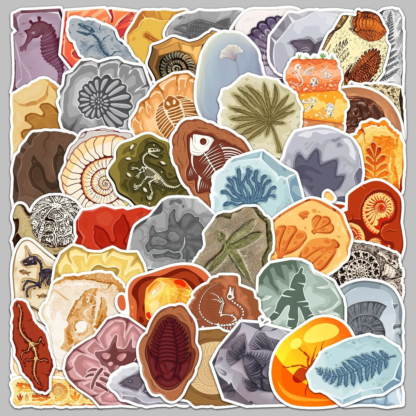 50Pcs Cartoon Retro Style Ancient Fossil Series Graffiti Stickers Suitable For Helmet Desktop Wall Decoration DIY Stickers