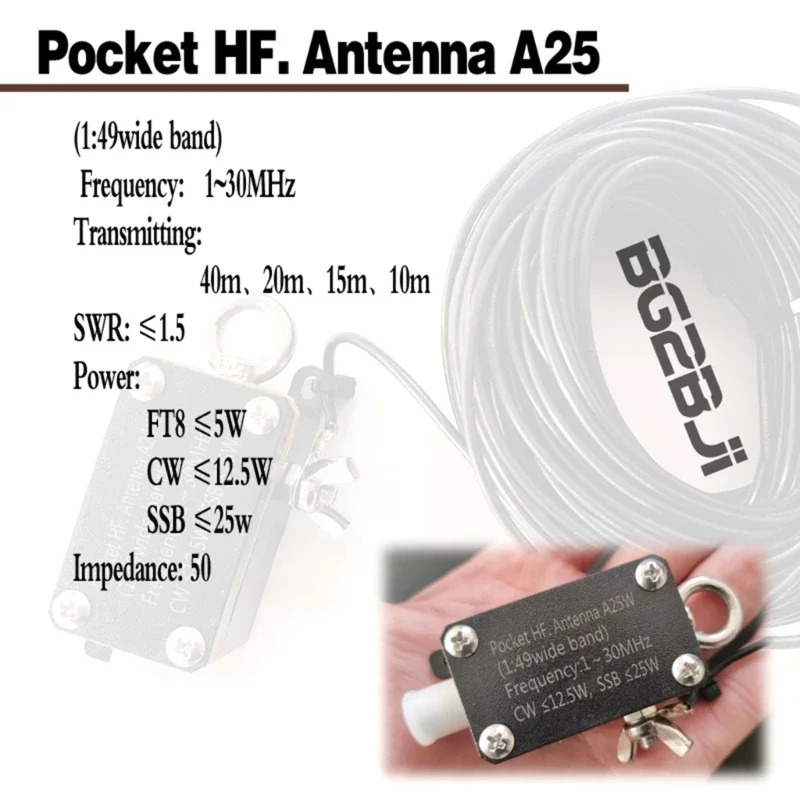 포켓 HF 안테나, 단파 HF 라디오, 인버티드 V 안테나, A25, 1-30MHz