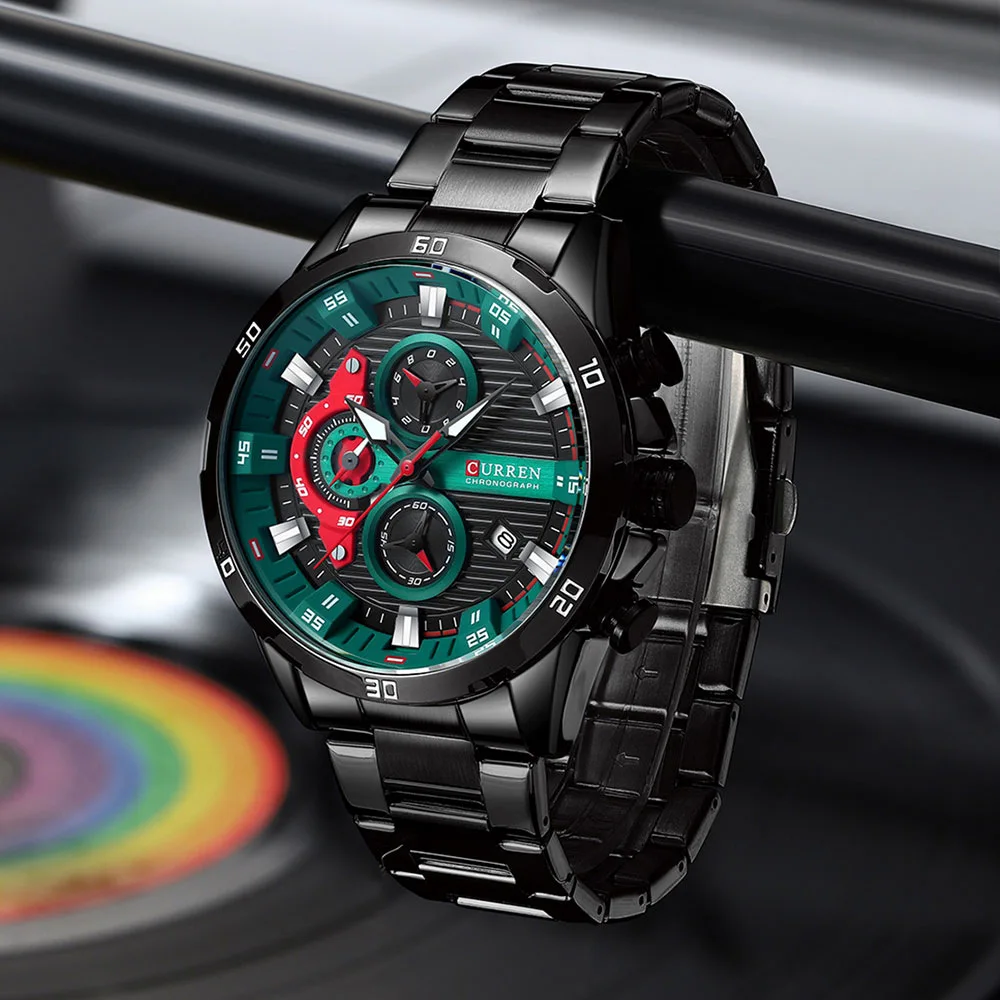 CURREN 8402 Herren Edelstahl-Uhr Kreatives Mode-Design Leuchtendes Zifferblatt mit Chronograph Freizeit-Luxus-Herrenuhr Reloj Hombre – Detail 19