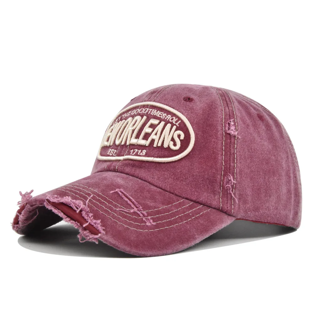 2025 Unisex Washed Cotton Baseball Cap New Orleans Embroidered Vintage Snapback Hat Men Women Streetwear Outdoor Sports Hats