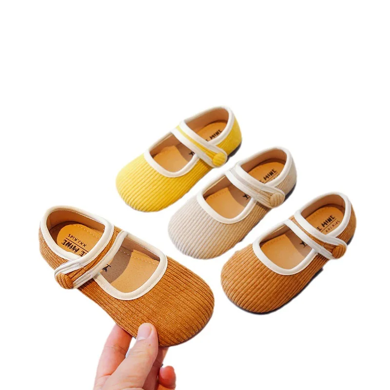 Autumn New Kids Single Shoes Little Girls Casual Princess Shoes Children Comfortable Flat Cloth Shoe For Baby Girl Yellow Coffee