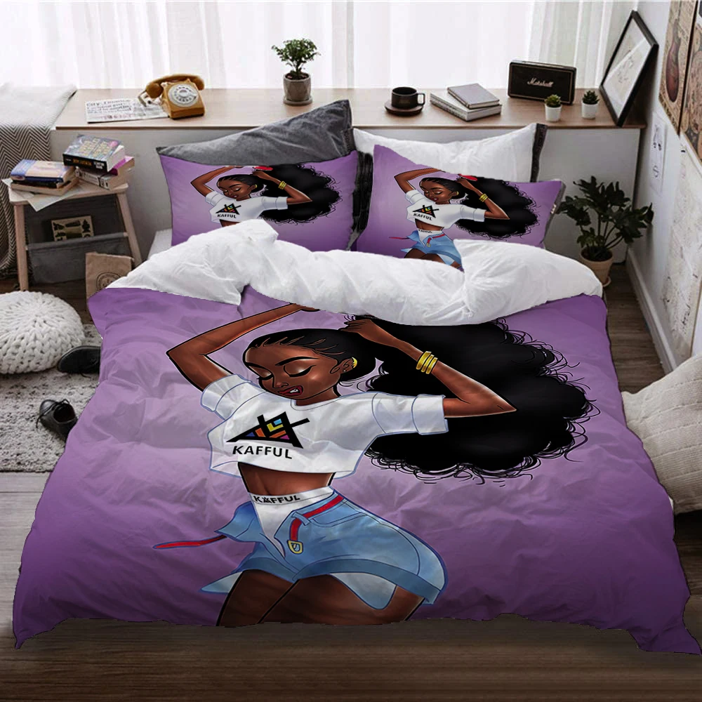 Three piece set of African girls' polyester brushed boutique bed sheets, duvet covers, bedding