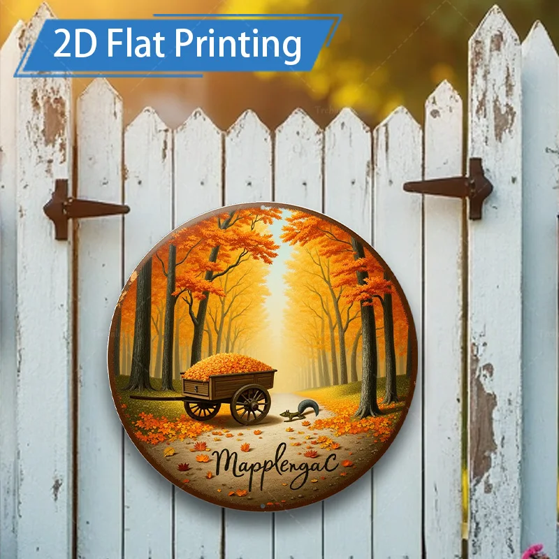1 قطعة 8x8 بوصة علامة معدنية مشهد غابة الخريف مع عربة أوراق معدنية جدار ديكور فني #1