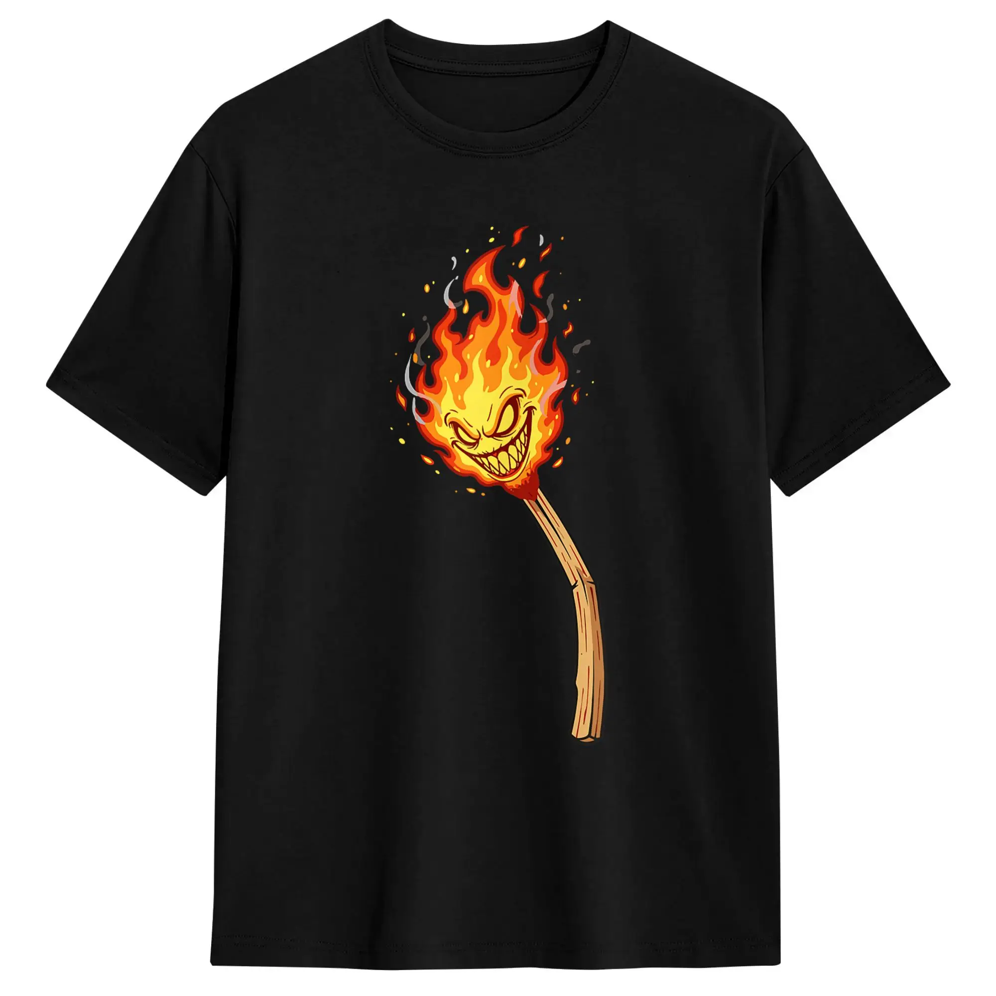 Smiling Inferno Wicked Burning Matchstick Flame T Shirt Summer  Trendy Cool T Shirts Male Cotton O-Neck Plus Size 5XL Clothes