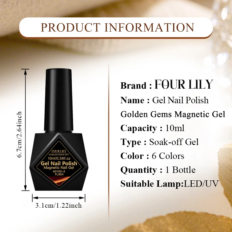 10 ml Goldene Edelsteine Katze Magnetische Gel Nagellack Gold Licht Magnetische Semi Permanent Soak Off UV LED Gel Lack Nagel liefert DIY