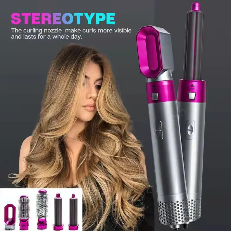 Multi-functional 5-in-1 hot air comb blow dryer comb curling iron straightening comb hair dryer gift set