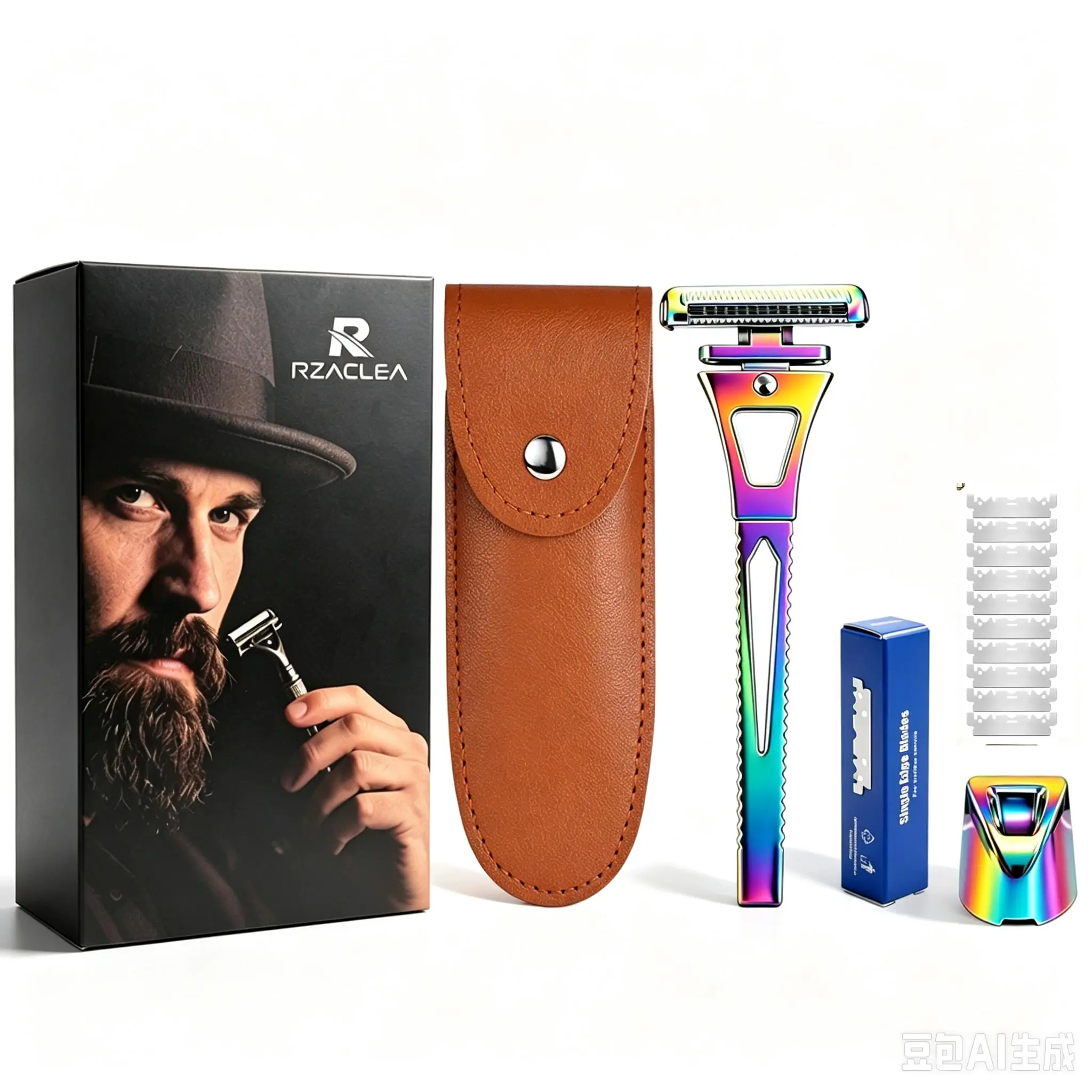 RZACLEA 4-Layer Half-Blade DE Safety Razor - Luxury Reusable Manual Shaver with Metal Stand Classic Men's Grooming Gift