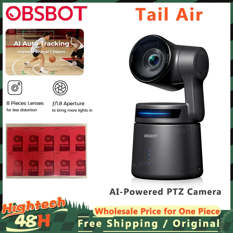 in stock OBSBOT Tail Air NDI Streaming Camera 4K AI Tracking Gesture Control PTZ Camera with APP Wireless Webcam for Stream